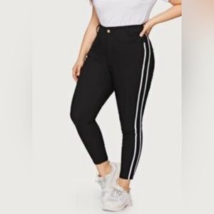 Shein Tape Sided Joggers | Black with White Side Stripe | Size 5X - 22W
